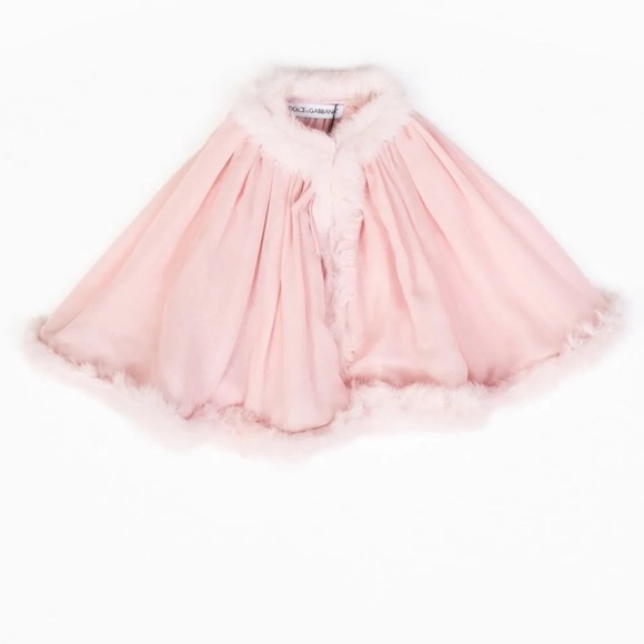 👑Dolce & Gabbana Pure Silk Rabbit Fur Trimmed Capelet Girls Size 4T BNWT - Picture 3 of 7